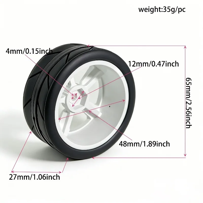 

1/10 RC Racing Tires & Wheel Rims Hub 12mm Hex for 1:10 RC On Road Car Tamiya TT01 TT02 XV01 XV02 PTG-2 TA06 HSP HPI Kyosho