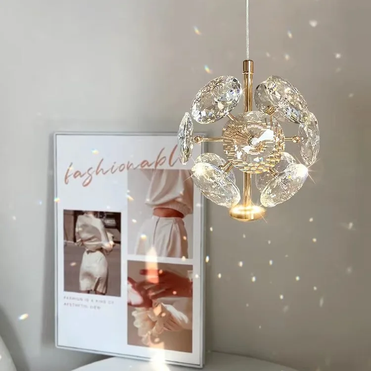 Modern Crystal Bedroom Bedside Led Pendant Lamp Entranceway Entryway Round Dandelion Atmosphere Hanging Wire Wall Light