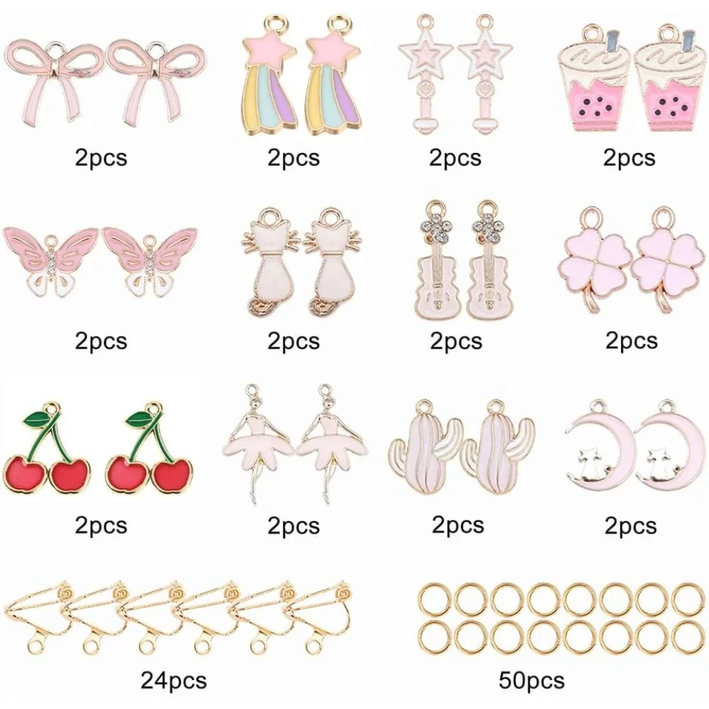 1 Box DIY 12 Pairs Clip On Earrings Pink Themed Clip On Earring Making Kit for Little and Women Jewelry Making Supplies