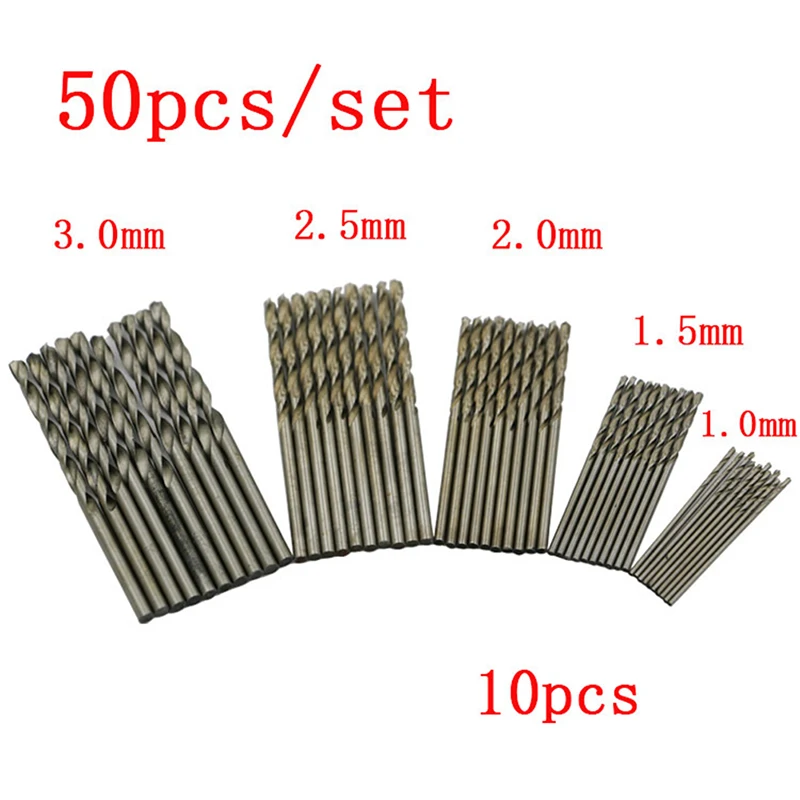 

10/50Pcs 1/1.5/2/2.5/3mm Titanium Coated Drill Bits HSS High Speed Steel Drill Bits Set Tool Power Tools