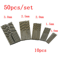 10/50Pcs 1/1.5/2/2.5/3mm Titanium Coated Drill Bits HSS High Speed Steel Drill Bits Set Tool Power Tools