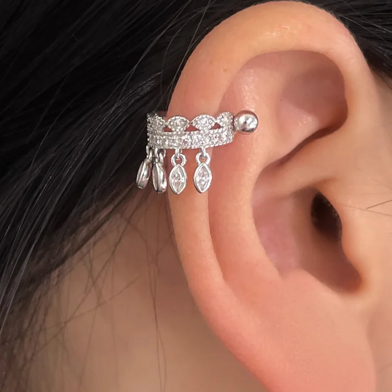 

925 Sterling Silver Screw Buckle Tassel Ear Bone Studs Exquisite Ear Studs for Women Girls Versatile Fashion Jewelry Earrings