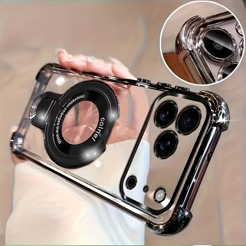 Galvanisierte Handyhülle für iPhone 18 17 16 15 14 Plus 12 13 11 Pro Max mit magnetischem Ringhalter, Ständer und stoßfester Rückabdeckung