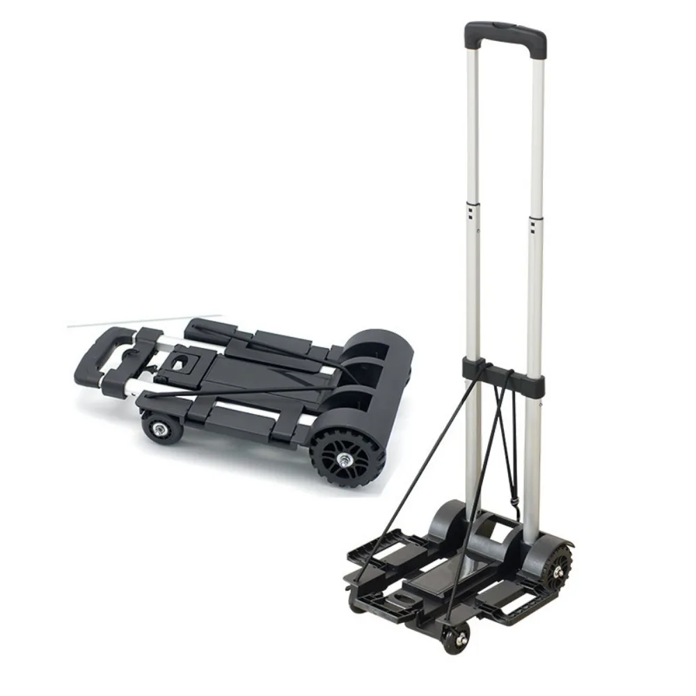 Telescopic Rod Folding Handcart Household Cargo Hauling Portable Handcart Shopping Cart Lightweight Plastic Load-bearing Trolley