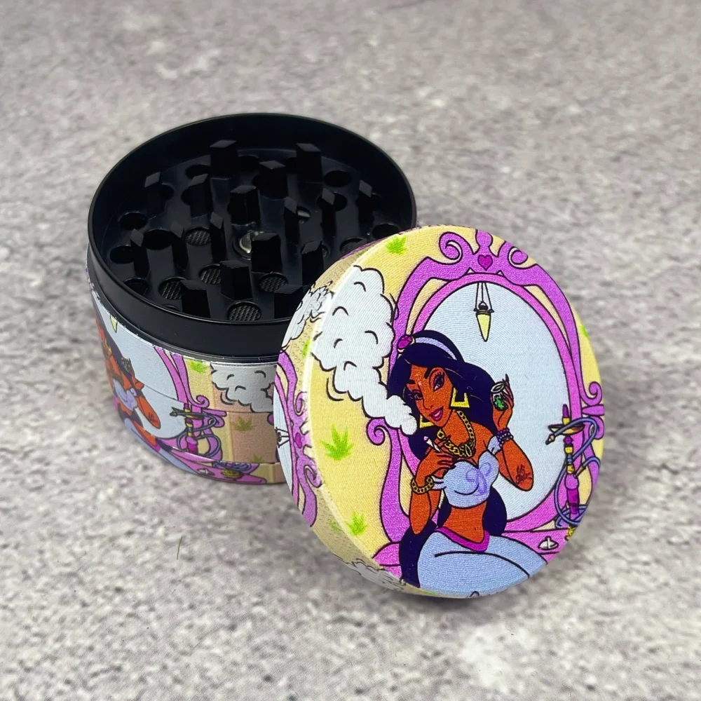 2inch Jasmine Metal Herb Grinder 4-Layers Mortar Mill Cartoon Tobacco Vanilla Bud Grinder Grass Cigar Smoking Cigarette Tool