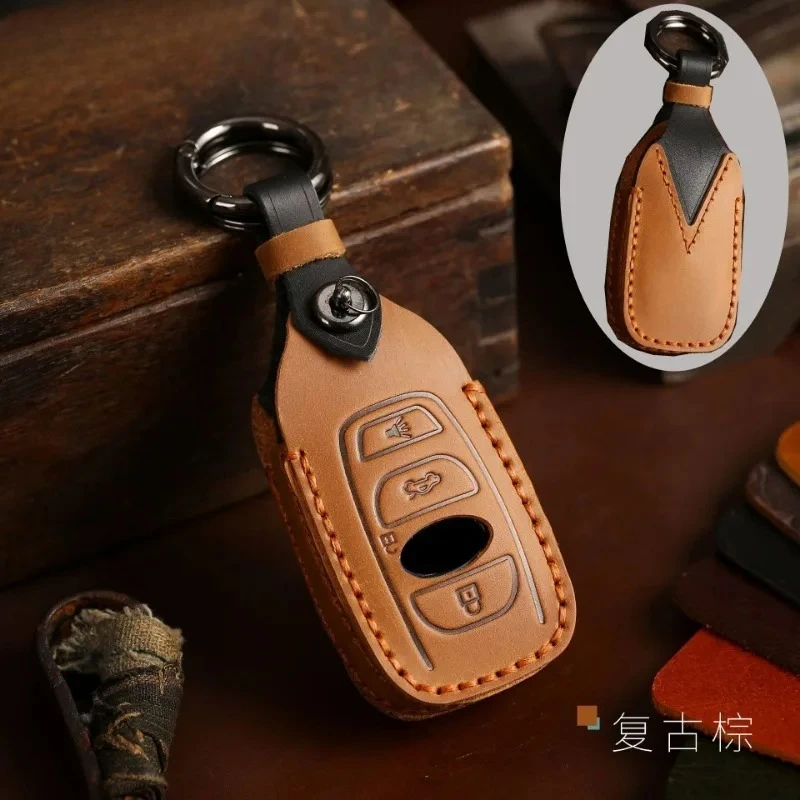 

Handmade Leather Car Key Case Cover Set for Subaru Legacy Impreza Forester Xv Trezia Wrx Levorg Outback 3 4 Buttons Keychain