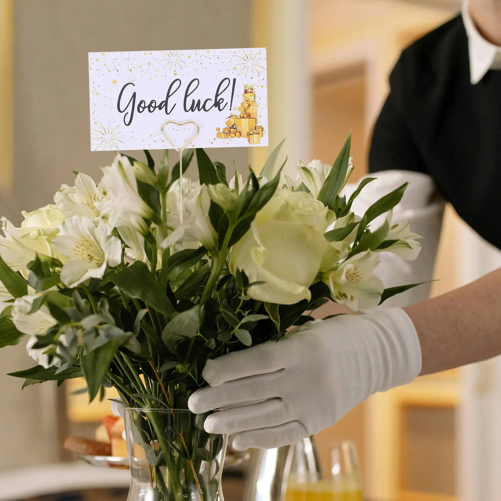 40Pcs Metal Floral Card Holder Wire Stick Heart Round Shape Flower Photo Memo Clip for Wedding Party Decoration