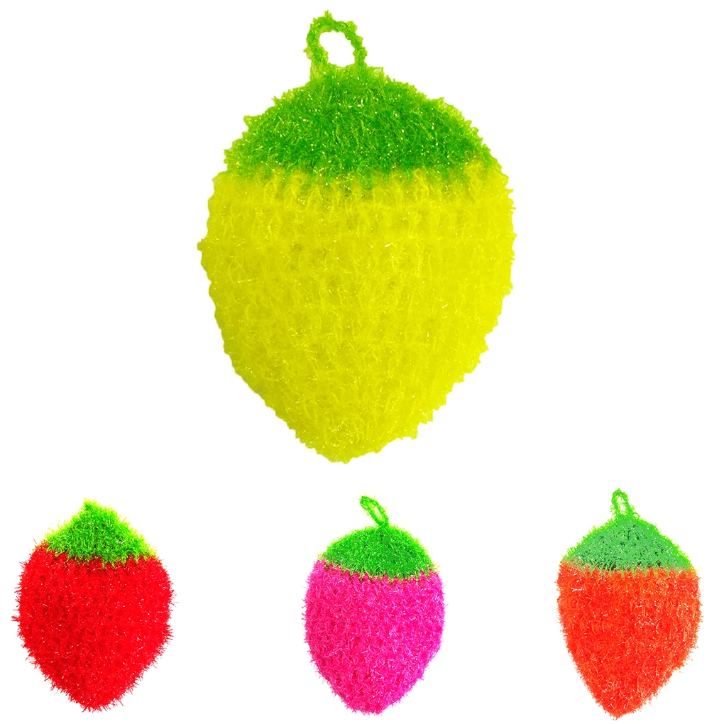 Strawberry Shaped Kitchen Cleaning Cloth Dish Bowl Washing Fruit Design Rag Cleaning Tool, Yellow