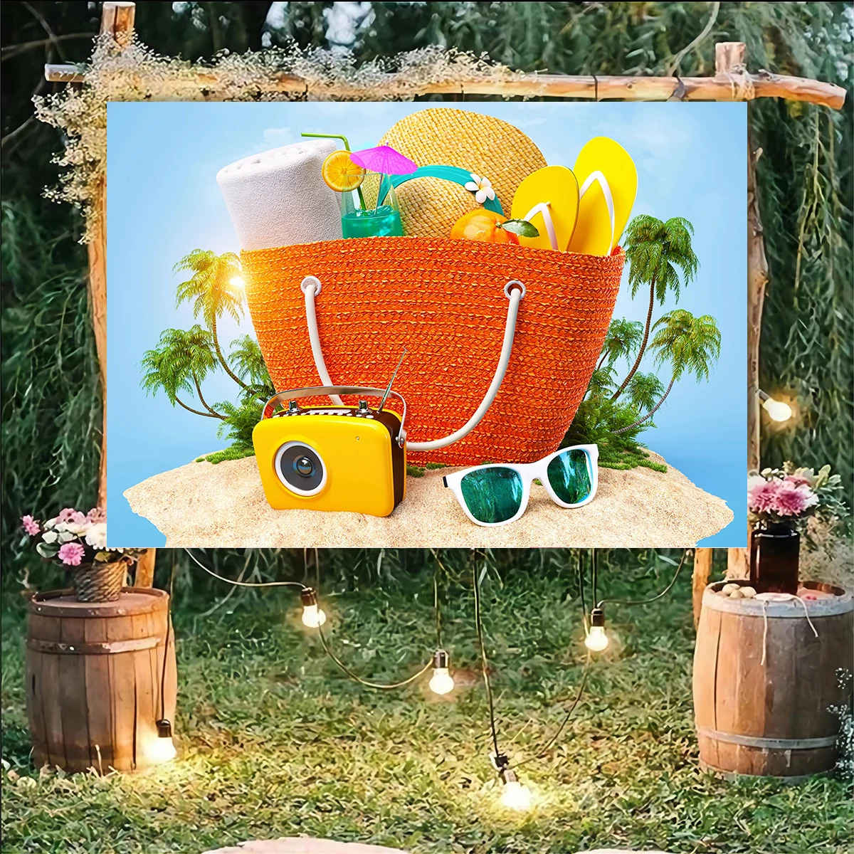 8x6ft Fabric It's Summer Time Backdrop Beautiful Beach Sunglasses Party Photography Background Bar Room Decoration Lemon Tree