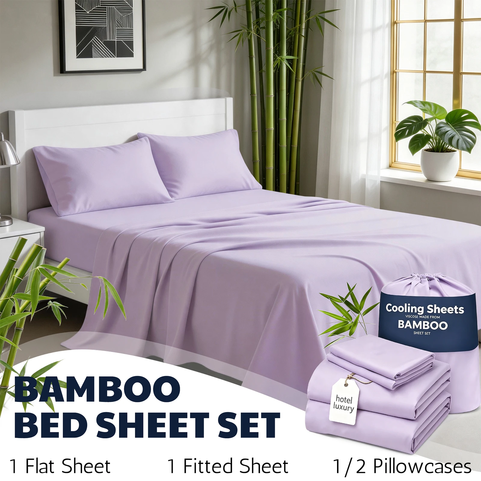 3/4pcs Bed Sheet Set, Soft Breathable Bedding with Fitted Sheet, Flat Sheet And 1/2 Pillowcases, Deep Pocket Secure Fit, Wrinkle Resistant Easy Care, All Night Comfort, Twin Full Queen King Sizes, Bedroom Bedding Essentials Random Color