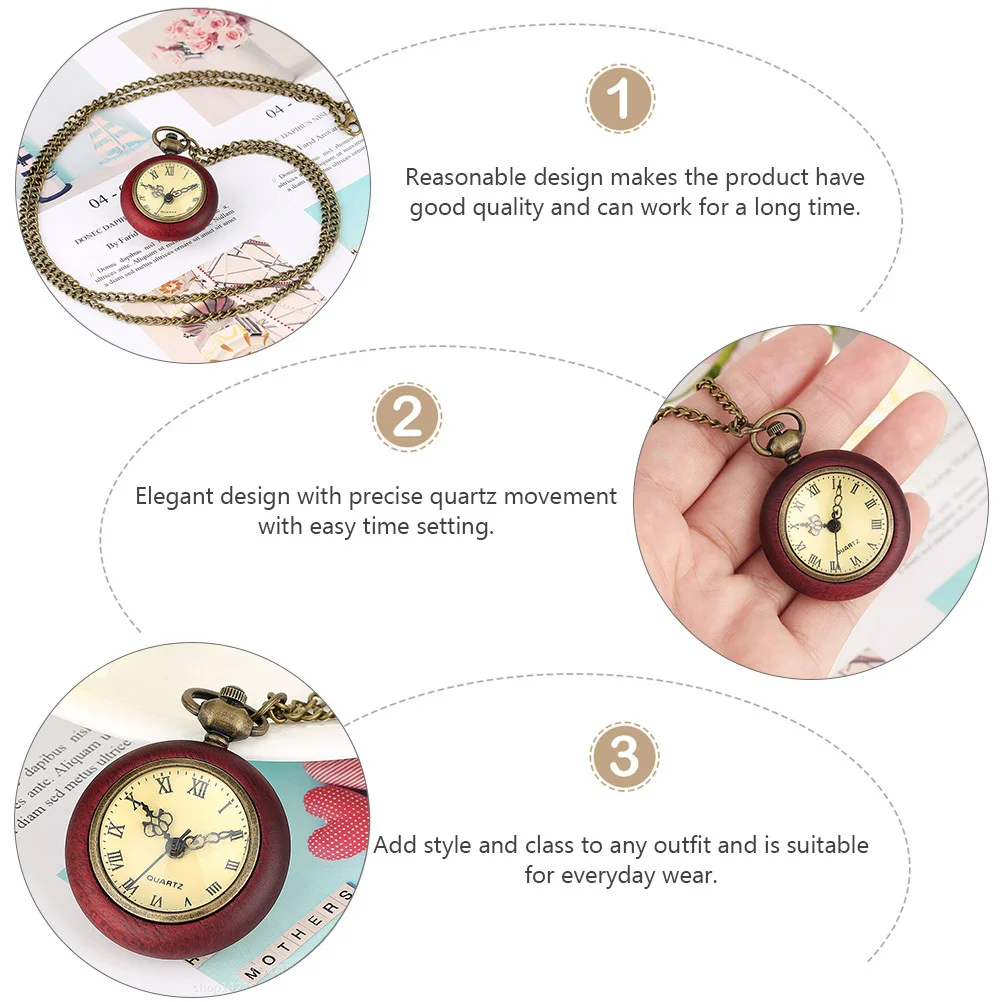 Quartz Pocket Watch Vintage Style Roman Numerals Dial Yellowish Background Precise Movement Long Strong Chain Pendant