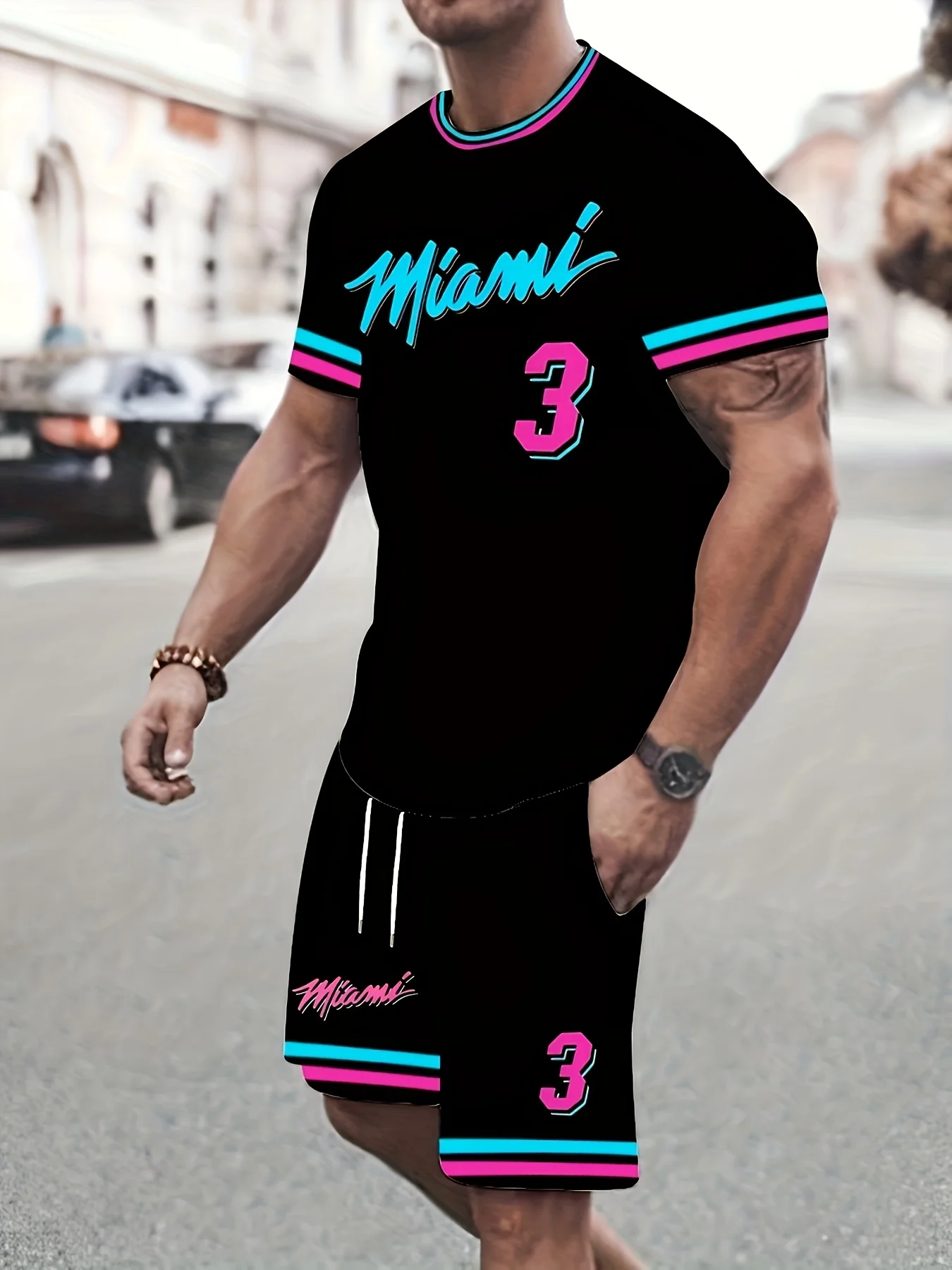 

Summer 2025 new men's suit 3D printed casual sportswear outdoor polyester men's wear