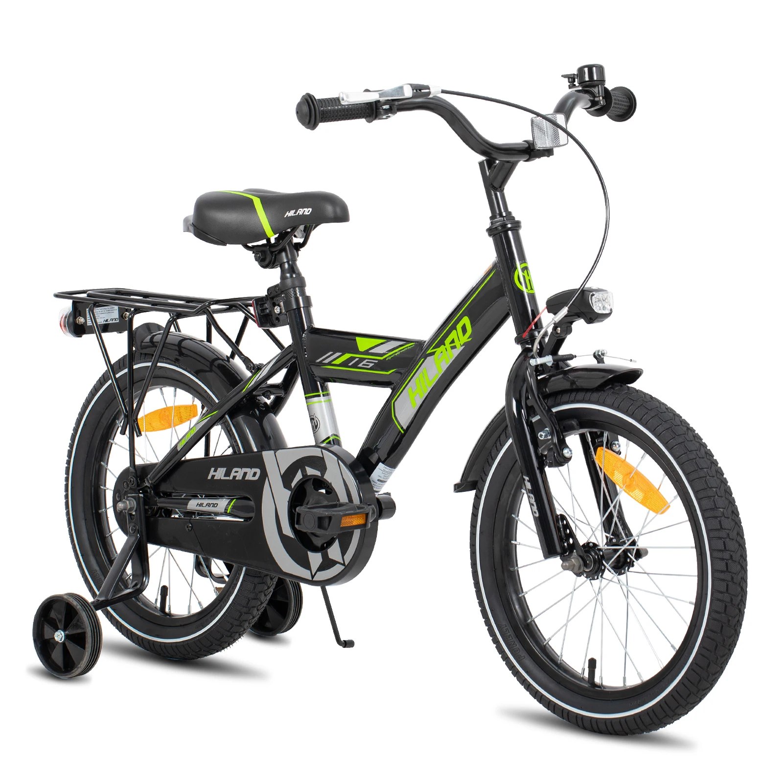 Hiland Rocket 16/18 Zoll Kinderfahrrad Mountainbike Kinder MTB für Jungen und Mädchen ab 5 6 7 8 9 Jahren Licht Gepäckträger