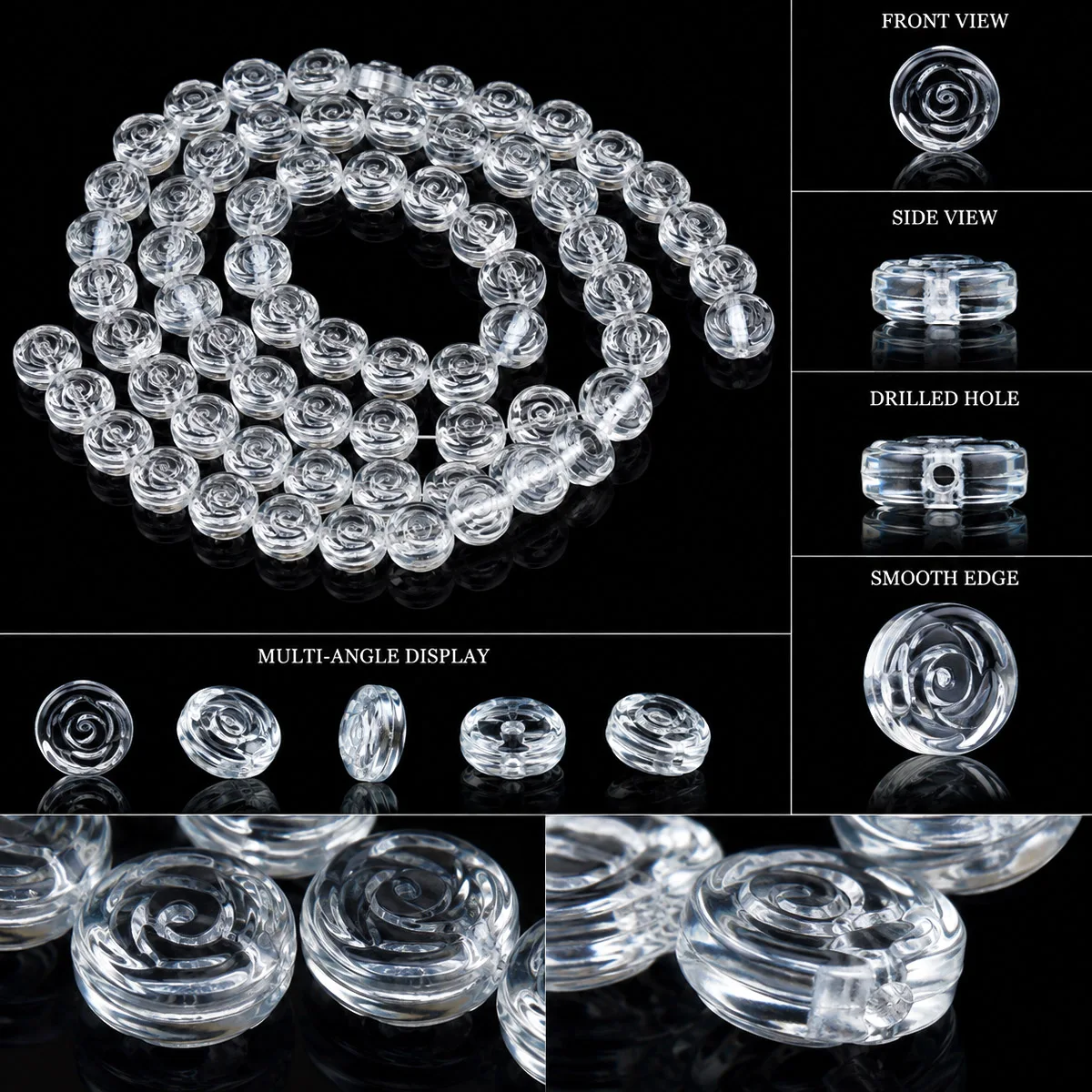 6mm50-150Pcs Transparent Light Blue Round Rose Crystal Glass Beads for Jewelry Making Bracelet Necklace Keychain DIY Accessories