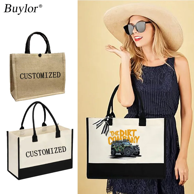 

Buylor Customizable Tote Bag Personalized Fashion Printing Hand Shopping Bag Women Large Capacity Beach Gym Shoulder Travel Bag
