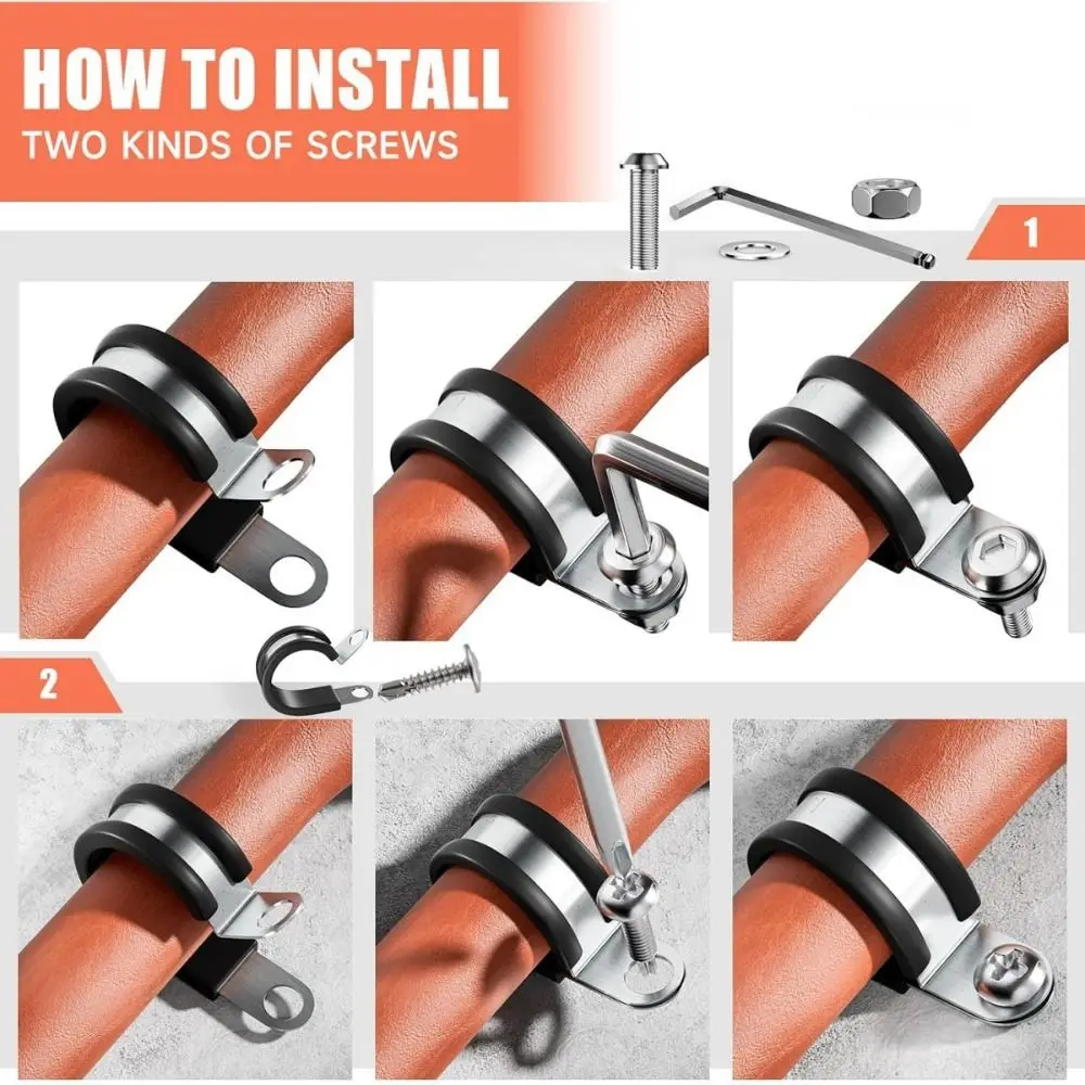 24PCS Durable 3/4 Inch 19mm Cable Clamp Stainless Steel Rubber Cushioned Pipe Clip Insulated Wire Management Household