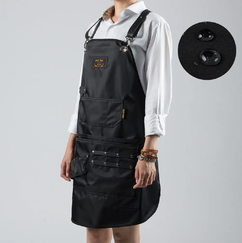 

Custom Logo Korea Waterproof Barber Shop Apron Baking Beauty Salon Painting House Kitchen Cleaning Uniform Pocket Apron