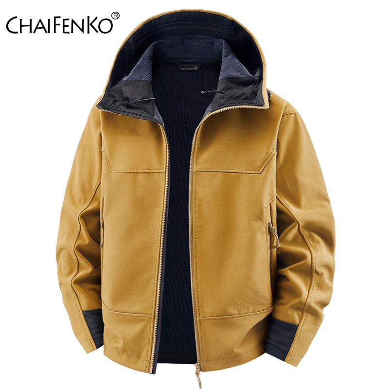 Men Windproof Versatile Solid Tops New Fashion Hooded Casual Jacket Autumn Winter Comfort Simplicity Big Pocket Coats Men