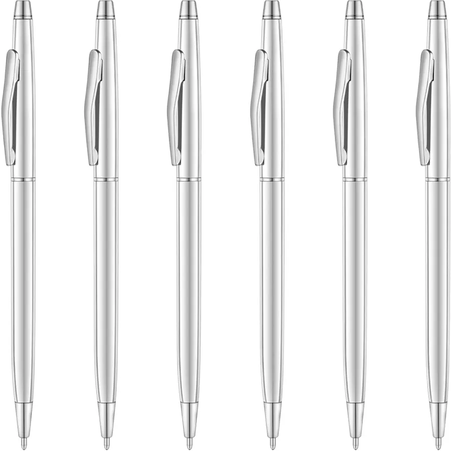 

6 шт. серебряные тонкие умственные шариковые ручки средней точки 1 мм с черными чернилами, хороший подарок для делового офиса, студентов, учителей на свадьбу