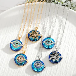 Retro Sun Blue Evil Eye Necklace Women Men Couple Bling Zircon Hollow Round Bead Turkey Lucky Eye Clavicle Chain Wedding Jewelry