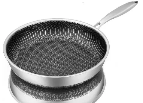 NONE Ganzkörper-Dreilage-Edelstahl-Bratpfanne 316 Edelstahl-Wok-Pfanne doppelseitige Waben-Pfanne geeignet für alle Herd 6