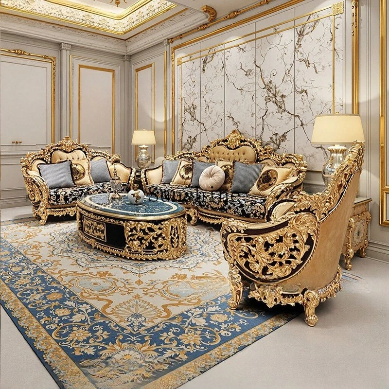 

French aristocratic living room furniture European style luxury high-end gold fabric sofa