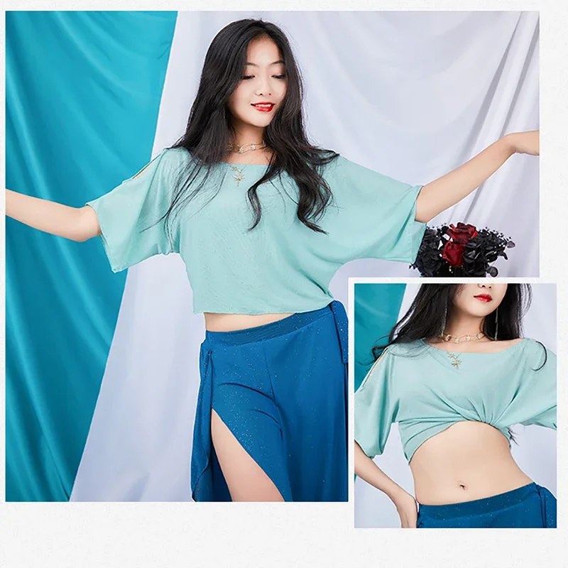 Vêtements d'entraînement de danse du ventre, haut et jupe fendue, ensemble de 2 pièces pour femmes adultes, spectacle sur scène, tenue de danse personnelle Sexy