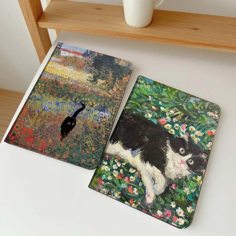 

Cartoon Black Cat Garden Tablet Case For Apple iPad Air Pro mini 1 2 3 4 5 6 7 8 9 11 M2 M3 M5 M4 5th 6th 7th 10th 11th Gift