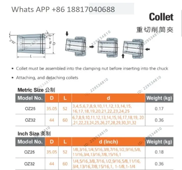 1PC Taiwan imported collet OZ25 3-25MM heavy-duty cutting elastic chuck jacket