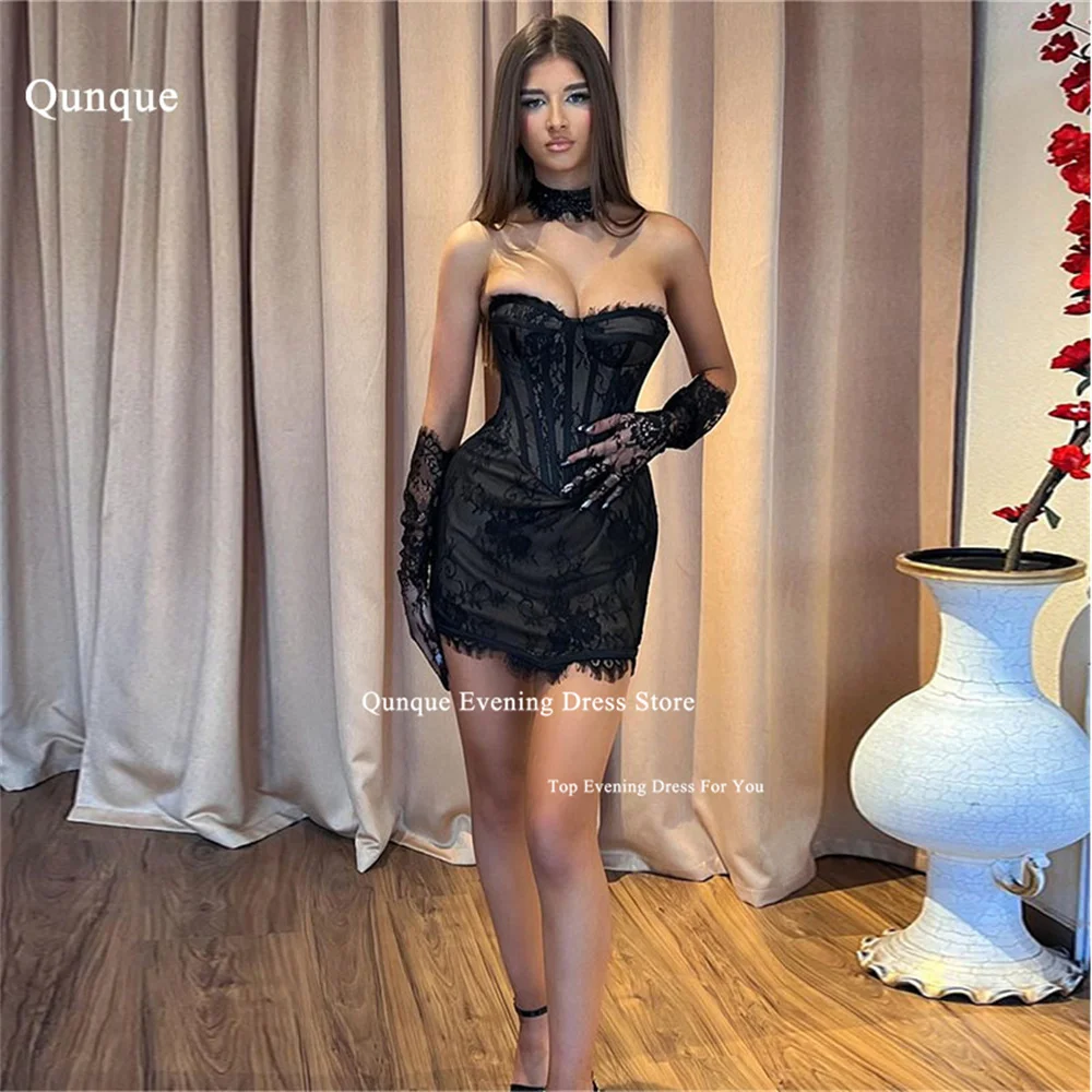 

Qunque Mini Black Robes De Cocktail Sweetheart Lace Mermaid Prom Dresses 2024 Lace Appliques Plus Size Special Occasion Dress