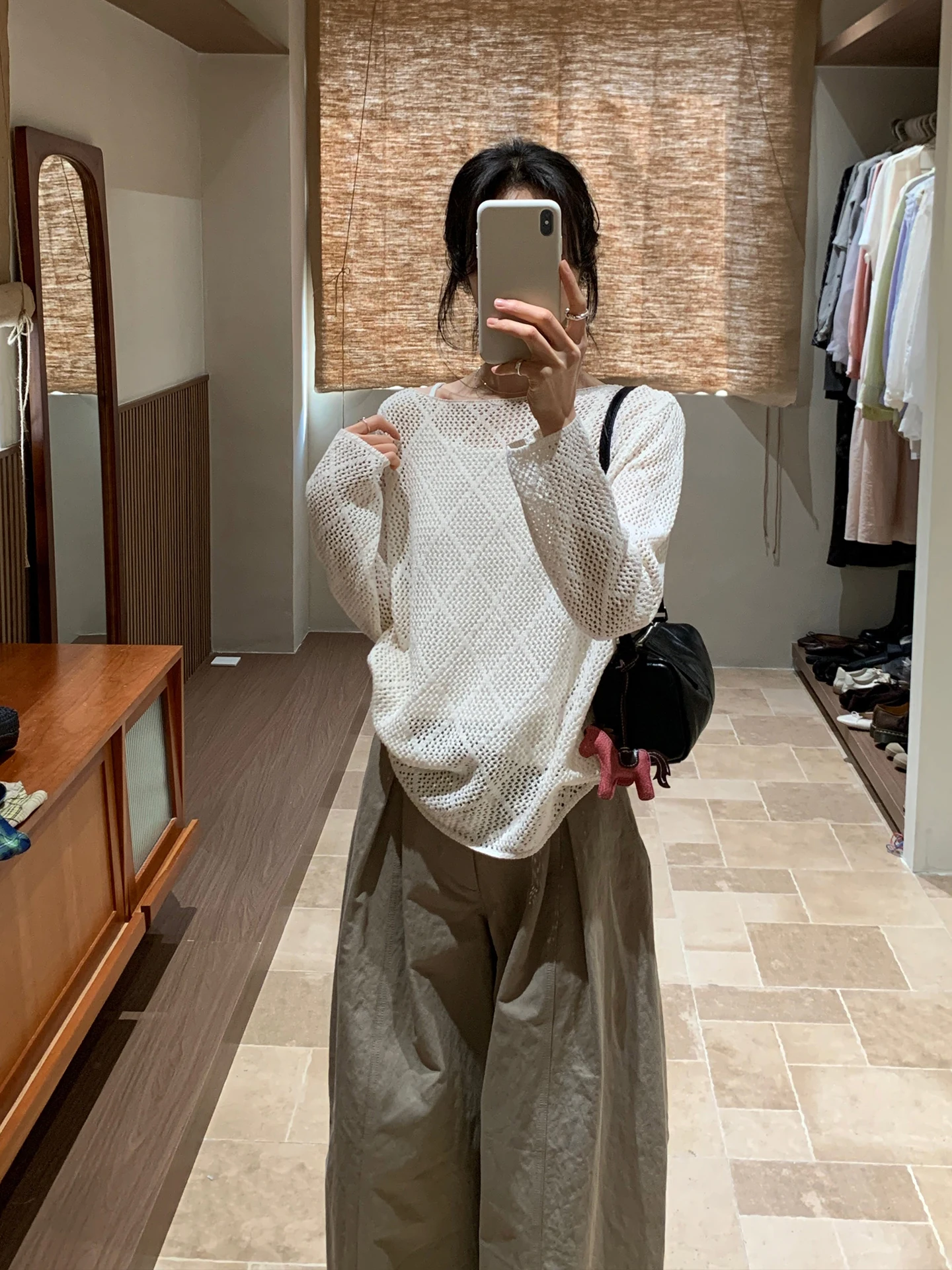 

Корейский вязаный комплект с длинными рукавами и вырезами для женщин, бежевый, весенний, повседневный, удобный, свободного кроя, топ