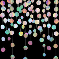 4M Silver Iridescent Paper Garland Star Round String Banners Wedding Birthday Party Home Hanging Decorations Baby Shower Favors