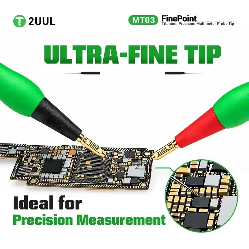 2UUL MT03 Fine Needle Multimeter Test Probe Tips Titanium Ultra Sharp 2mm Tip for PCB Phone Motherboard Measurement Repair Tool