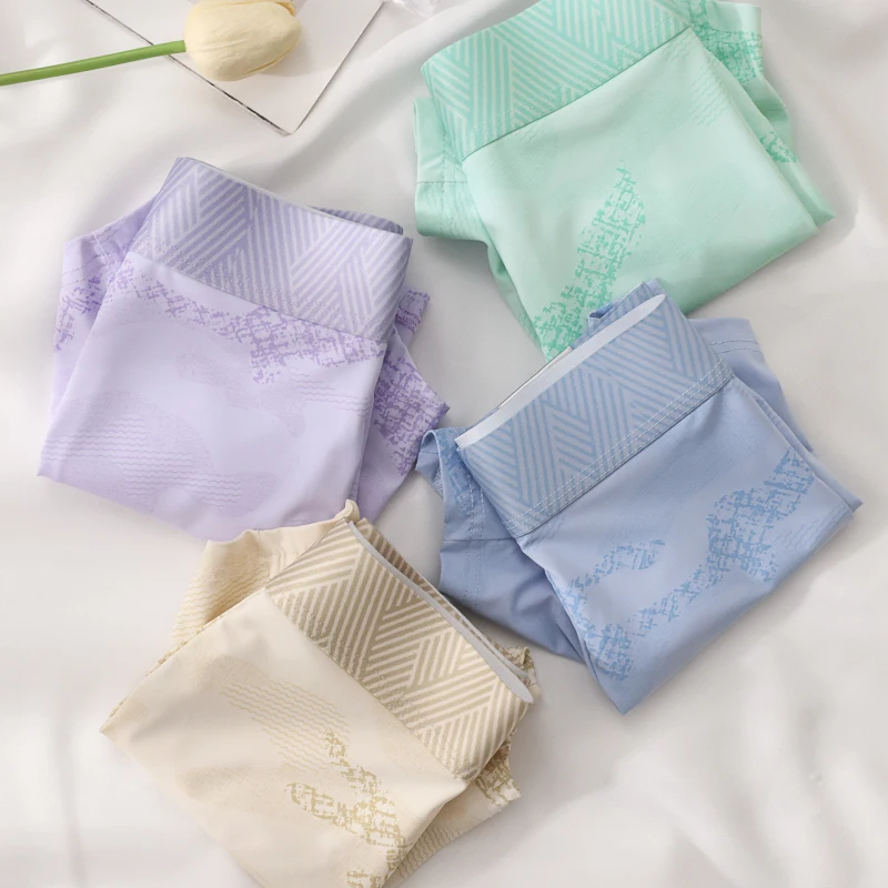 ​ ​ سراويل داخلية للرجال من الحرير الجليدي - 90% نايلون 10% سباندكس، حزام خصر هندسي قابل للتنفس على الجليد وطباعة تجريدية