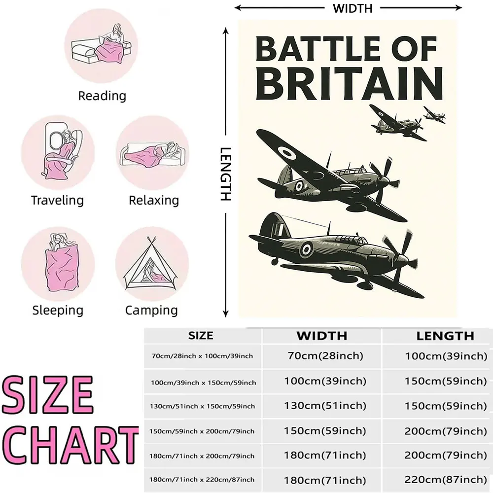 1pcs 230g flannel blanket with World War II-themed airplane illustration soft and comfortable