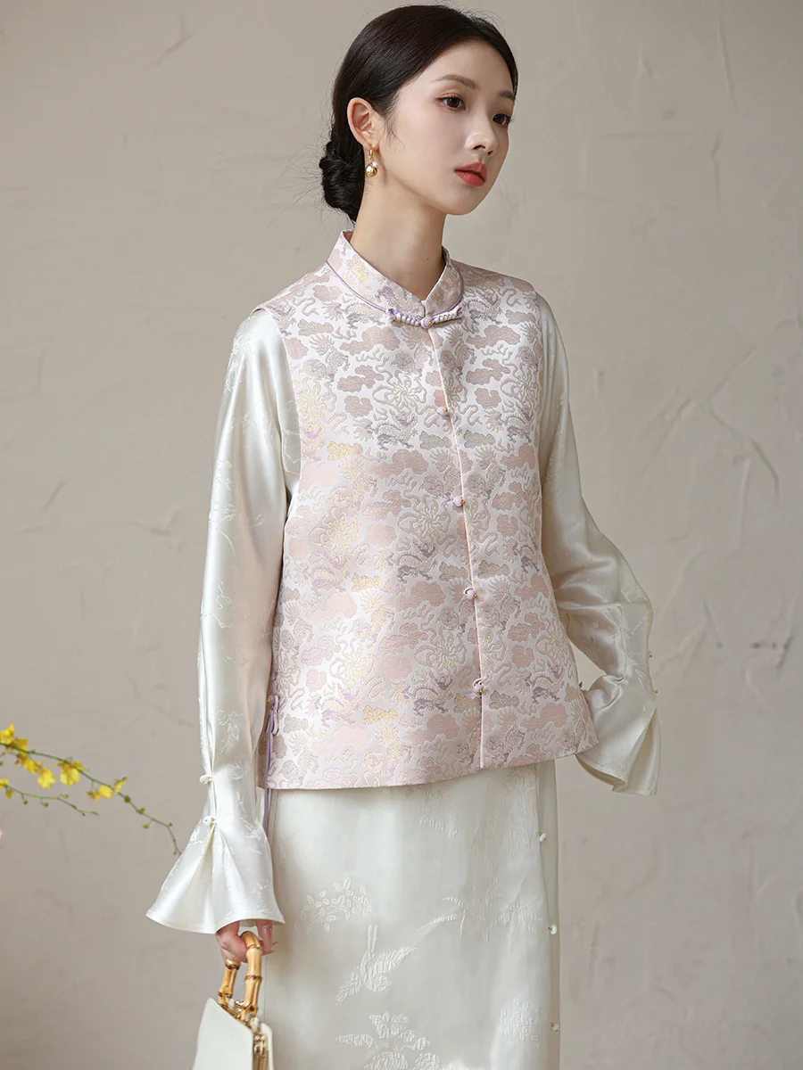 

Новая женская жилетка в китайском стиле с золотой вышивкой, многослойная осенняя верхняя одежда с воротником в национальном стиле, модная