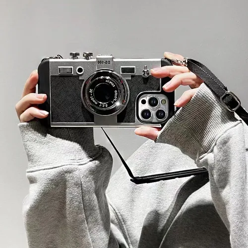 Emily In Paris 3D 레트로 카메라 가죽 케이스, 아이폰 11 13 14 15 프로 맥스 12 미니 XS XR X 7 8 플러스 SE 2022, 아이폰용 액세서리 