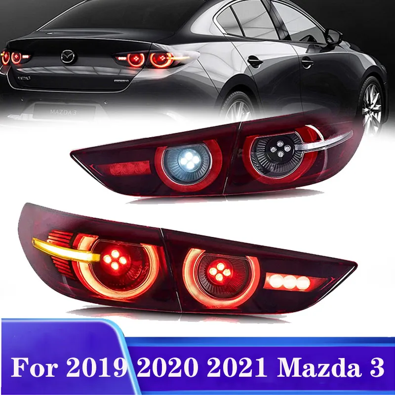 

Задние фонари Full LED для Mazda 3 Axela Sedan 2019-2021, последовательные, в тонированных черных корпусах, левый + правый