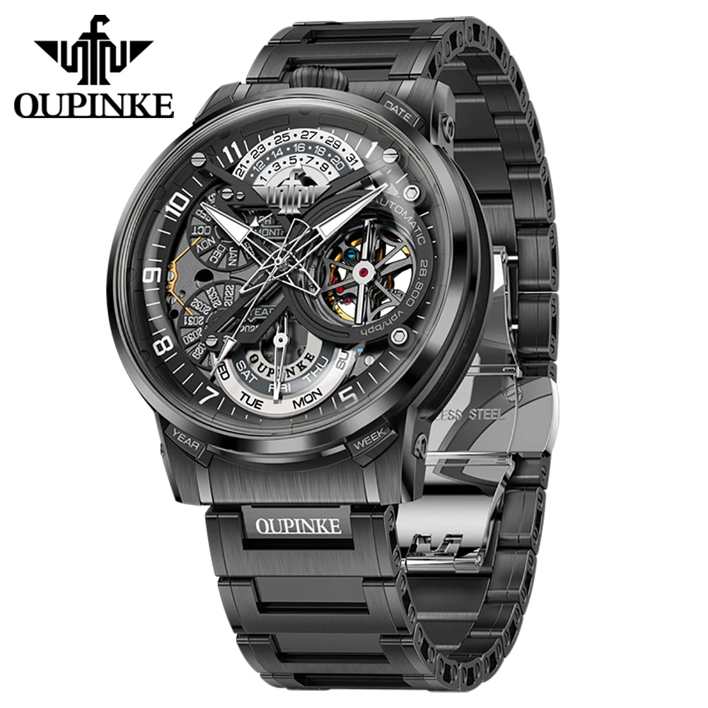 OUPINKE 3278 ساعات أوتوماتيكية للرجال هيكل عظمي 316 ستانلس ستيل 50 متر مقاوم للماء مصمم إيطالي ساعة ميكانيكية تعاونية #2
