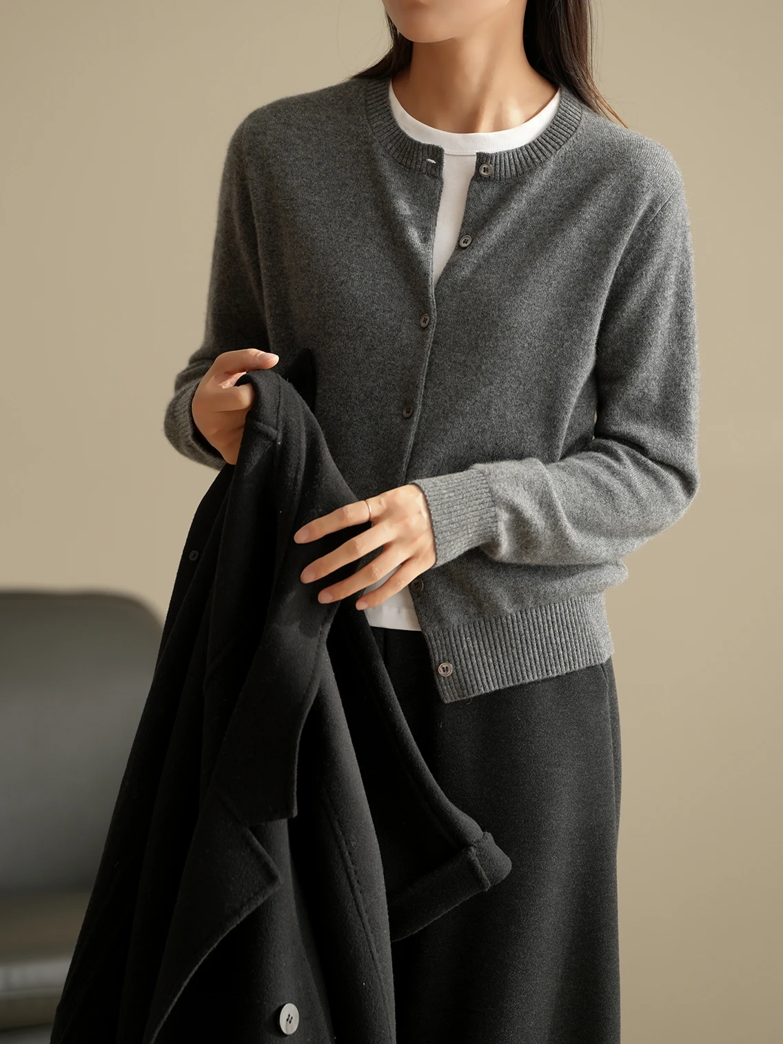 

Women's Camere Cardigan Sweater Double Strand Yarn Basic Sle Autumn Winter Warmth Building Top round Ne Long Sve