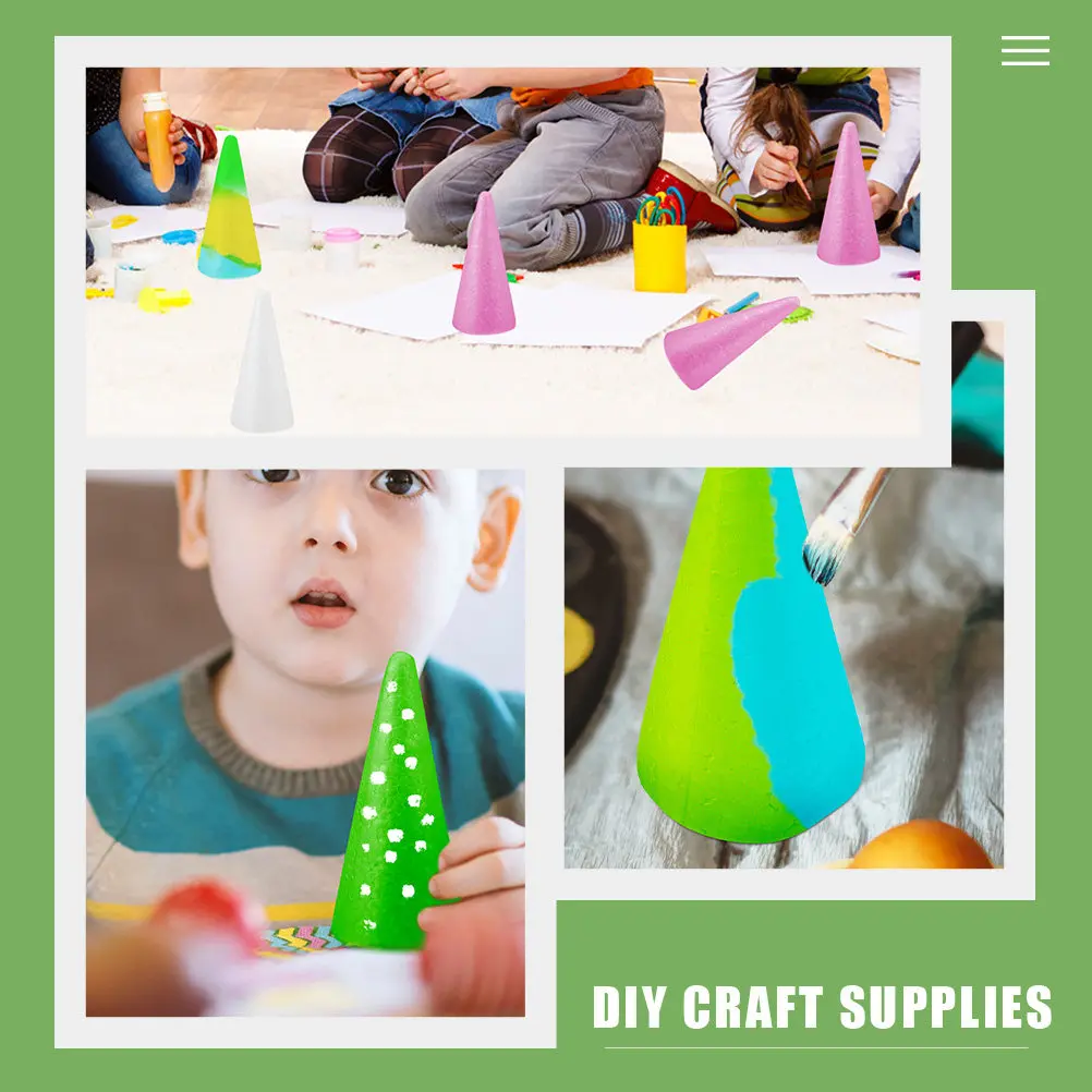 30pcs Smooth Edge White Foam Cones for DIY Crafts, Christmas Tree Decor, Kids Art & Creativity Development