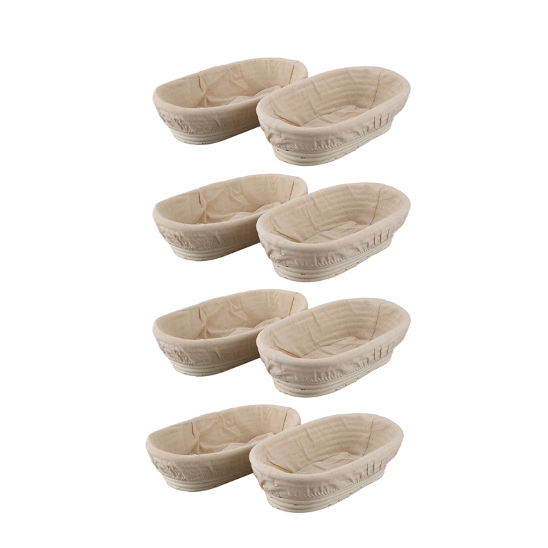 8Pcs 25Cm/10 Inch Bread Basket Rattan Proofing Basket Liner Round Oval Fruit Tray Dough Food Storage Container