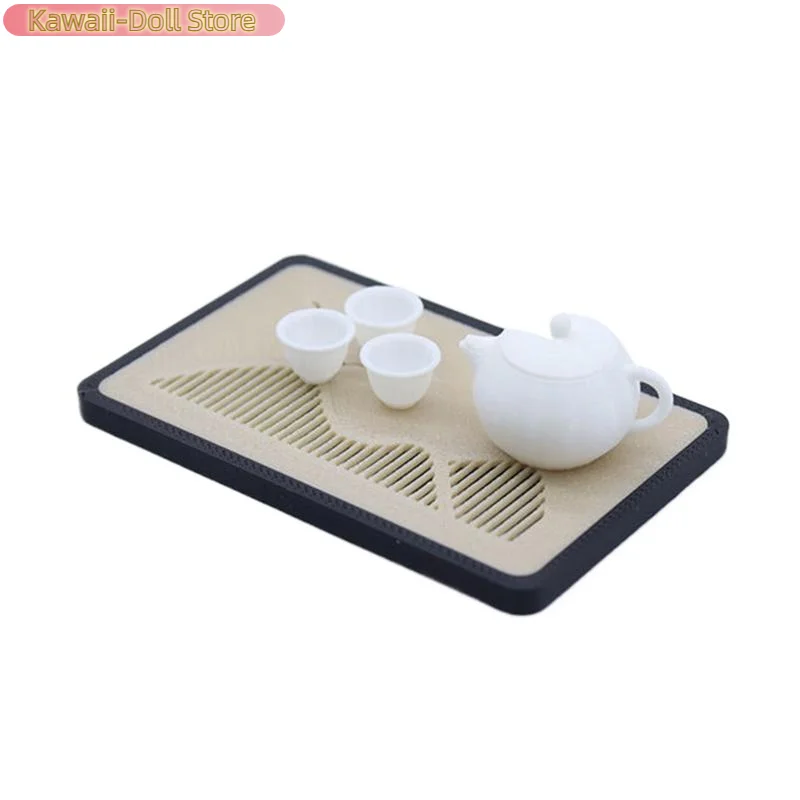 1/12 دمية إبريق الشاي الصغير فنجان الشاي استنزاف مجموعة صينية نموذج دمية المشهد الصغير اكسسوارات الديكور التظاهر اللعب اللعب
