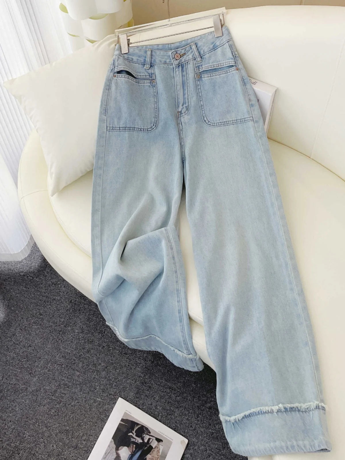 

Синие джинсы-скинни с прямыми штанинами для женщин, новые, тонкие, свободные, широкие, длиной до щиколотки, с высокой талией, расклешенные, из денима