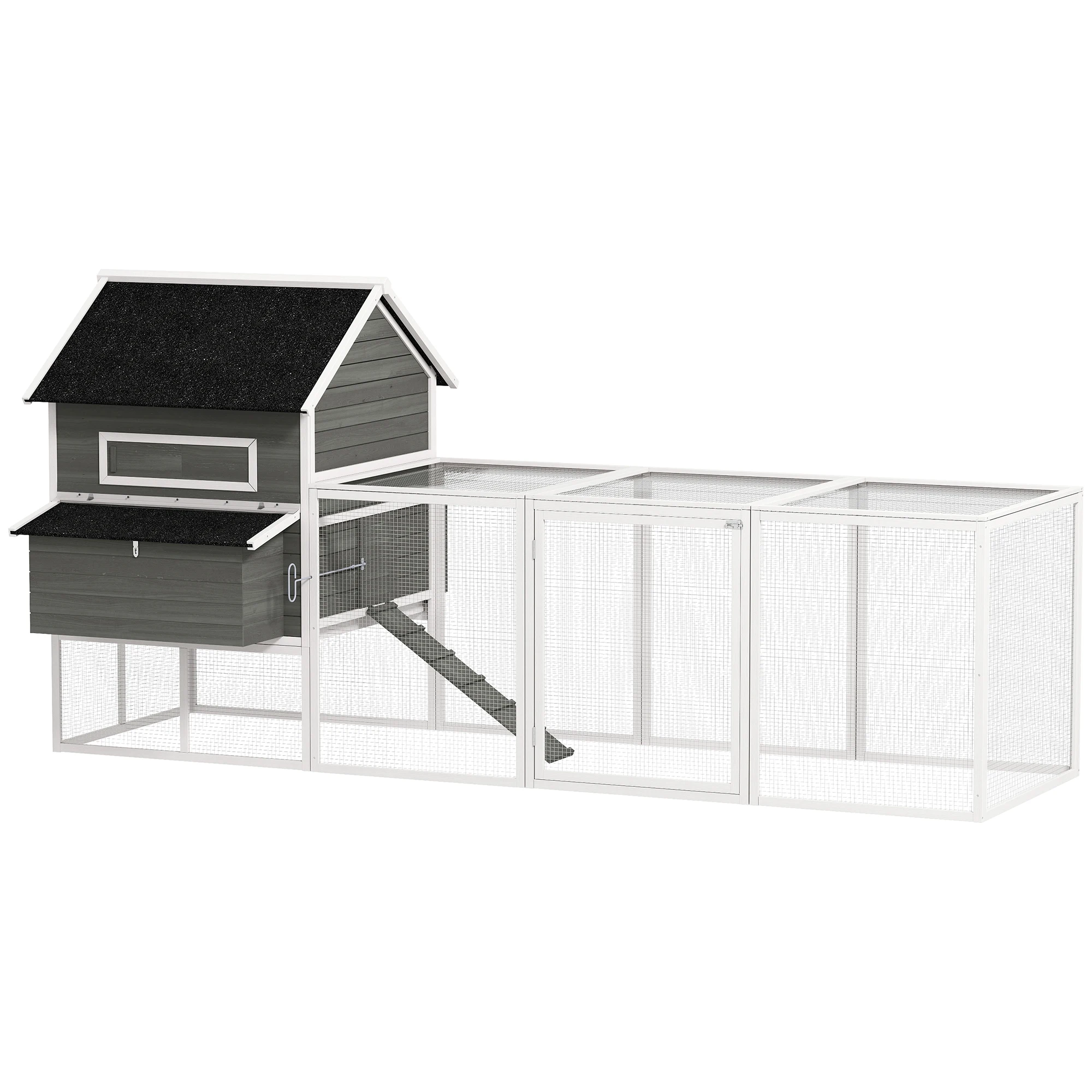 PawHut Gallinero Madera Grande Exterior con 2 Nidos Corral Techo Asfáltico Bandeja Extraíble Rampa 347x160x150 cm