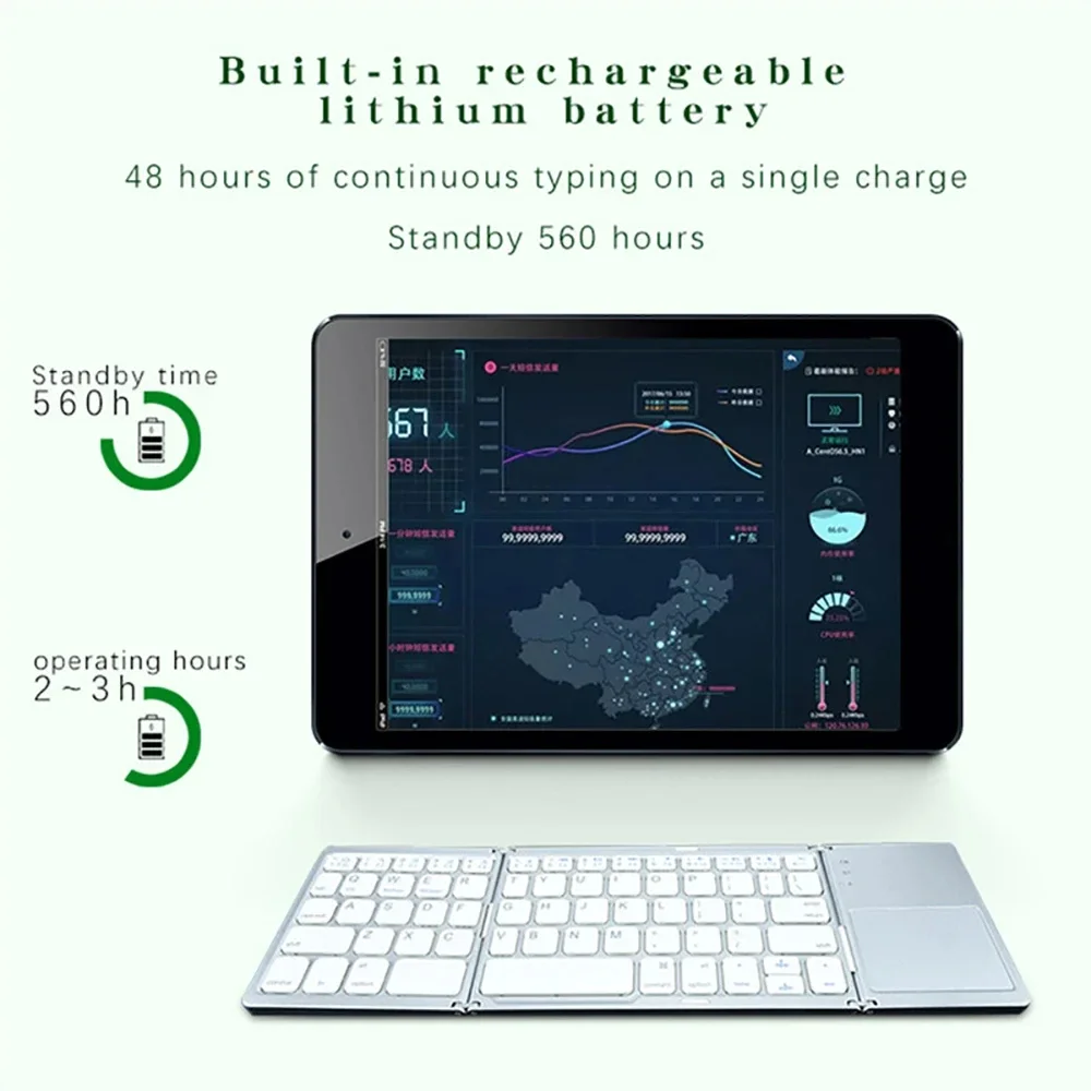 Russian/Spanish/English B033 Mini Foldable keyboard, Wireless Bluetooth Keyboard Recharger with Touchpad for Windows Android IOS