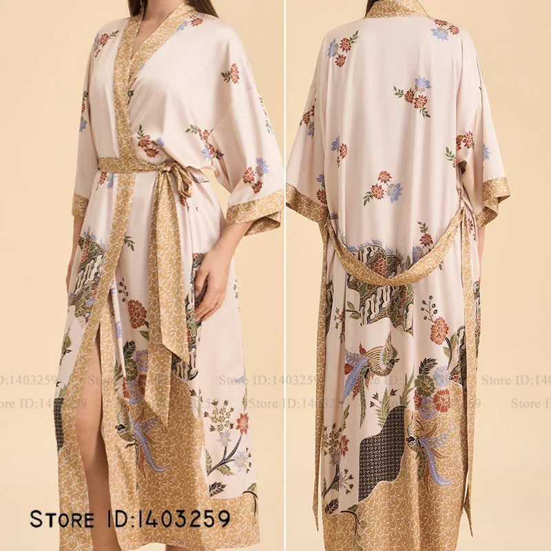 

Весенне-осенний новый женский длинный халат, домашнее платье, кимоно с коротким рукавом, халат, свободная шелковая атласная одежда для сна, одежда для дома, пижама