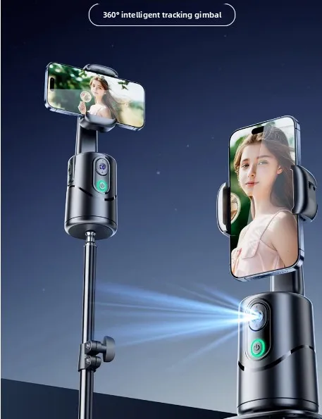 Smart Facial Tracking Phone Stabilizer with Fill Light, Detachable Clip, Desktop Stand & Wireless Selfie Stick Tripod