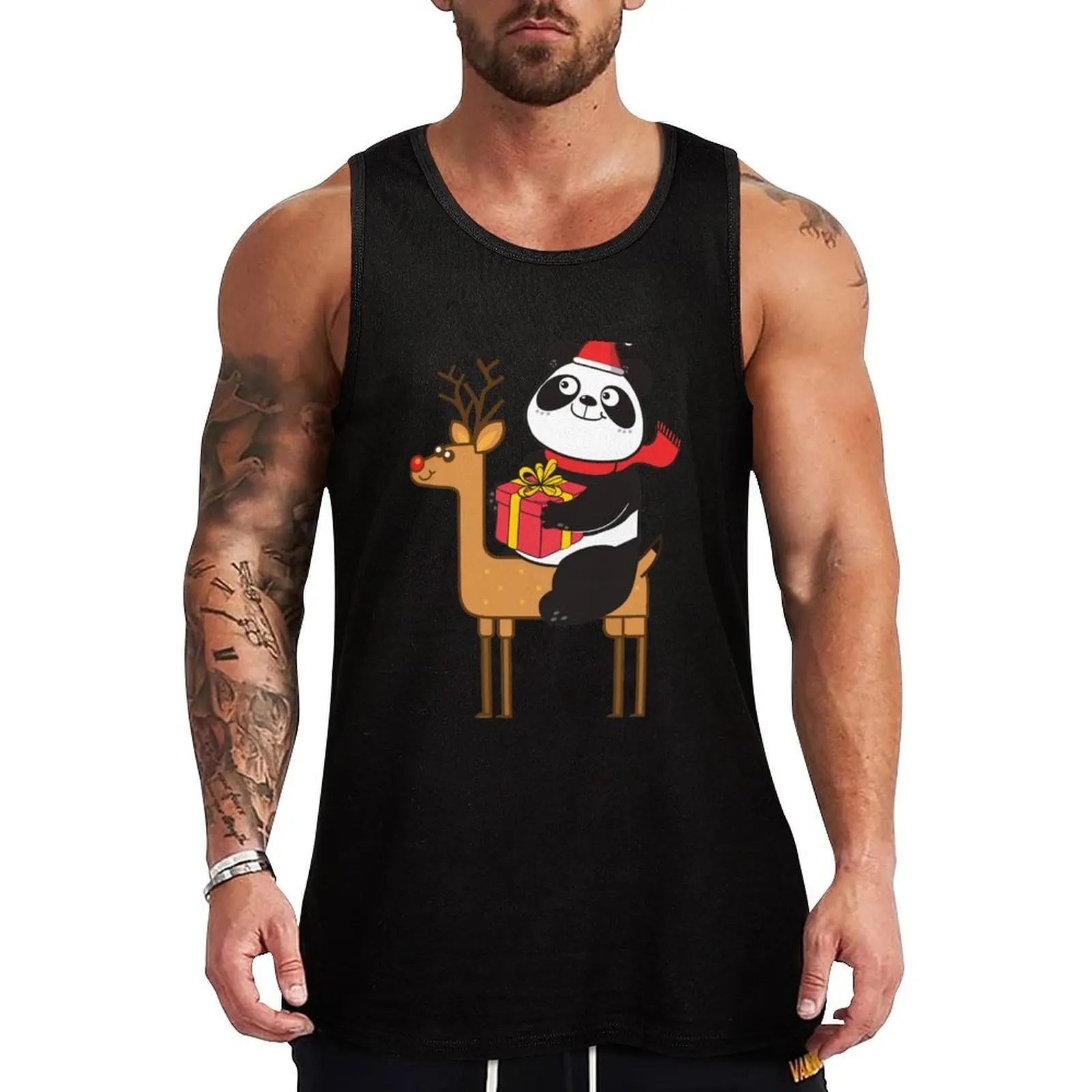 Panda Xmas Tank Top Text Print Tank Top Letter Graphic Casual Sleeveless