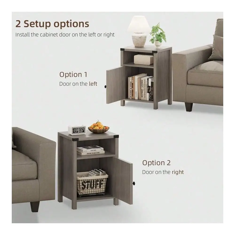 

Nightstand Set Of 2, Side Table With Barn Door, End Table With Open Shelf, Modern Bed Side Table End Table, Nightstands Set Of